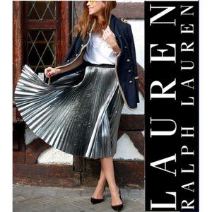 Showstopper Metallic Silver Calf Length Pleated S… - image 1